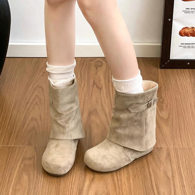 Small Inner Height Increase Birkenstock Short Boots Women's 0000 New Autumn Pile Boots Trouser Boots Belt Buckle Fashion Boots