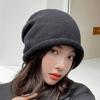 Pullover Hat Girls Drawstring Curling Lazy Wind Stacking Hat Baotou Hat Men's Solid Color Knitted Hat