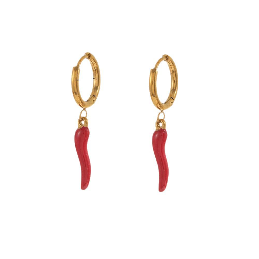 Dark Red Chili Stainless Steel Stud Earrings – Luxury & Non-Fading Cross-Border Jewelry for Women