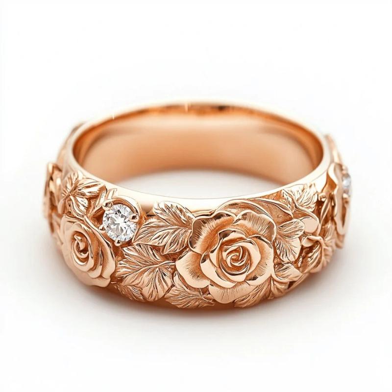 Modischer und Exquisiter Eingelegter Weißer Synthetischer Zirkonia Geschnitzte Blume Blatt Ring Damen Bankett Party Schmuck Zubehör Geschenke 9