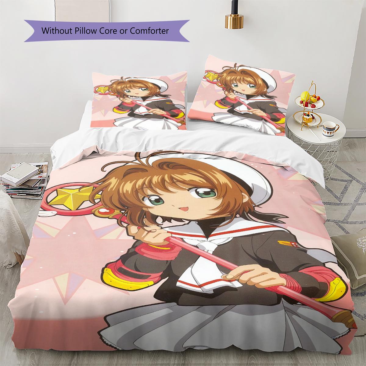 

Постельное белье с узором Cardcaptor Sakura, Комплект одеял, Пододеяльник, Наволочка, Домашний подарок на день рождения (1 пододеяльник + 2 наволочки, без наполнителя) 135x200cm