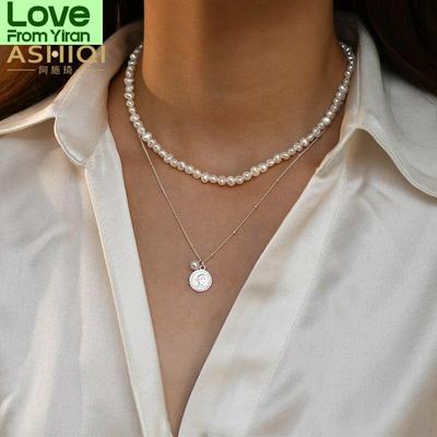 Natural Freshwater Pearl Necklace With 925 Sterling Silver Queen Avatar Pendant For Women Double Layer Jewelry Gift