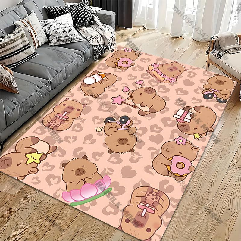 Cute Capybaras and Hearts Carpet Yoga Living Room Room Decor Children's Crawling Mat Doormat Area Rug Games Mat