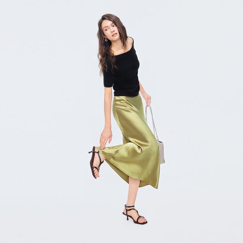 

Draped Slim-Fit Satin Long Midi Skirt XL