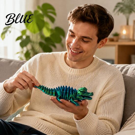 Realistic PLA Animal Model 3D Printed Articulated Crocodile Toy, Flexible Reptile Figure, Fidget Toy for Creative Desktop Decoration Stress