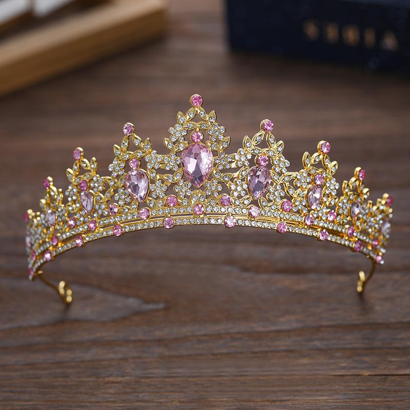 Bridal Crown Colored Rhinestone Headband Baroque Alloy Crown Wedding Dress Accessories Hair Accessories