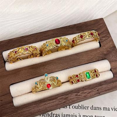 Medieval Gold Imitation Chalcedony Open Ring Niche Design Sense Light Luxury High Sense Personality French Hollow Ring