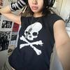 Vintage Grunge Graphic Print Short Sleeve T-Shirt Y2k Slim Crop Top Gothic Skull Punk Streetwear Women's Tee Summer Casual 90s