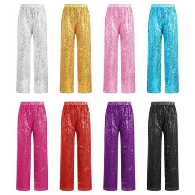 Kinder Mädchen Funkelnde Paillettenhose Hohe Taille Elastischer Bund Lockere Hose für Jazz Dance Party Bühnenauftritt Schulaufführung