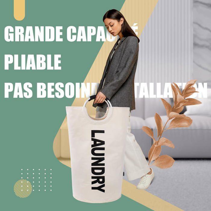 Panier à linge pliable 125L 44×44×80 cm - tissu Oxford 600D imperméable, poignées rembourrées (Beige)