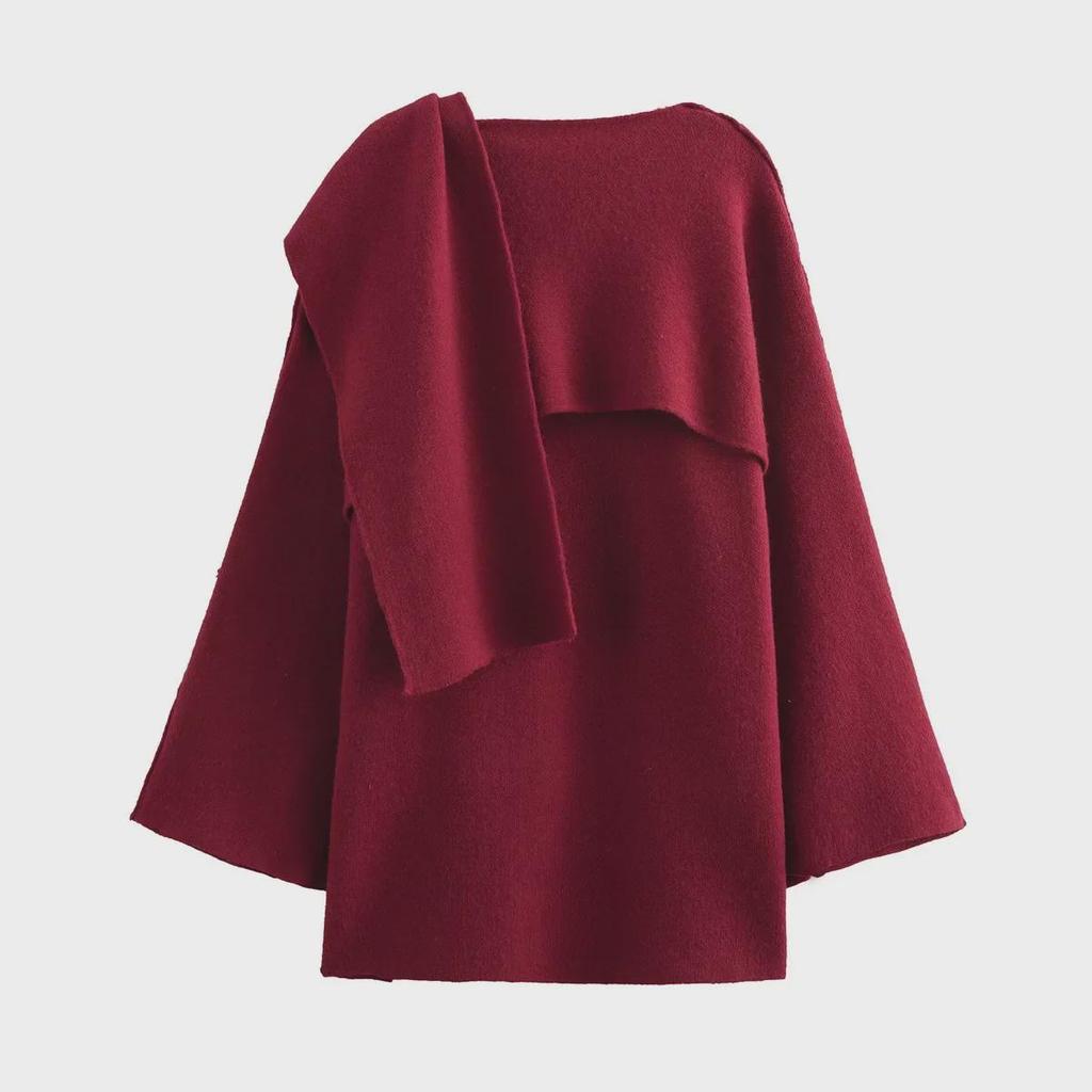 Dámská asymetrická pletená šálová bunda – evropský a americký styl podzim/zima 2024