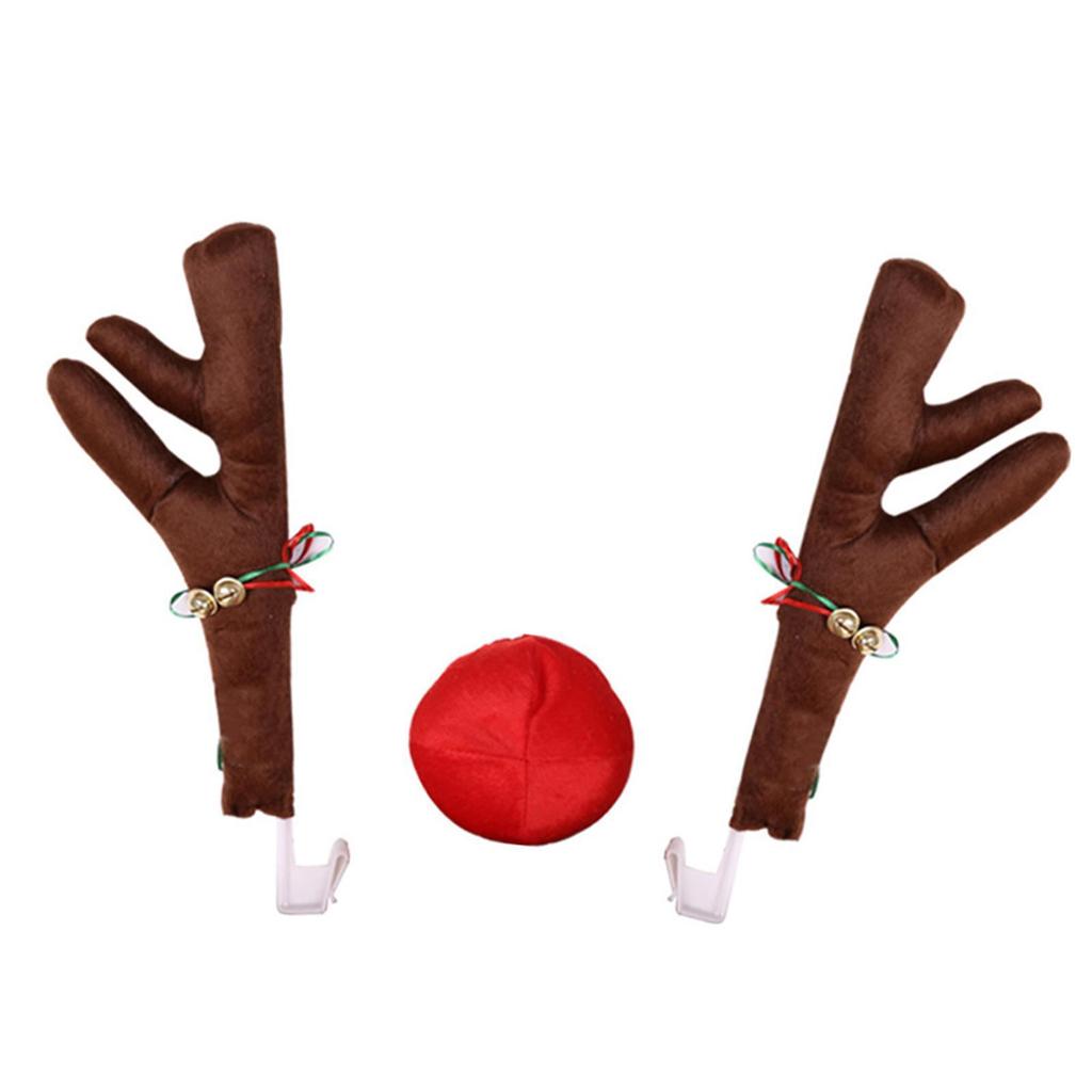 Generic Car Reindeer Antler Kit with Red Nose Decorative Vehicle Decor Easy to Install Christmas Decorations Auto Accessories