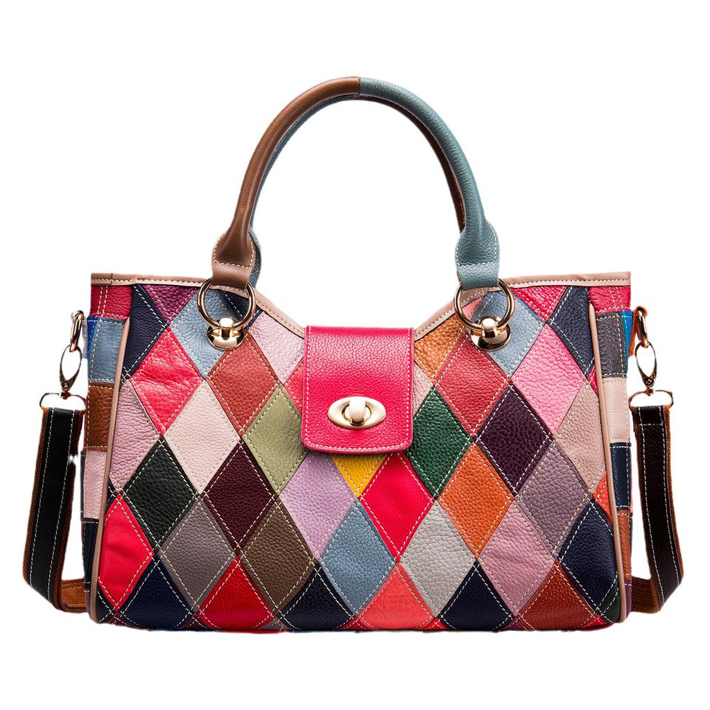 Women's Diamond Grid Shaped Hand-held Large Capacity Women's Bag, Leather Diagonal Cross Large Bag, Color Spliced Women's Shoulder Bag