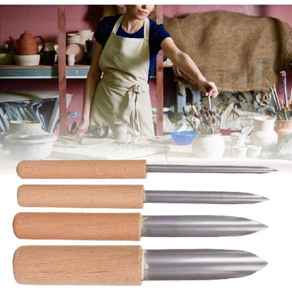 4Pcs Semi Round Hole Cutters Pottery Clay Ceramic Tools Wooden Handle Polymer Clay Punch Hole Cutter Pottery Sculpting Tools Pottery Tools