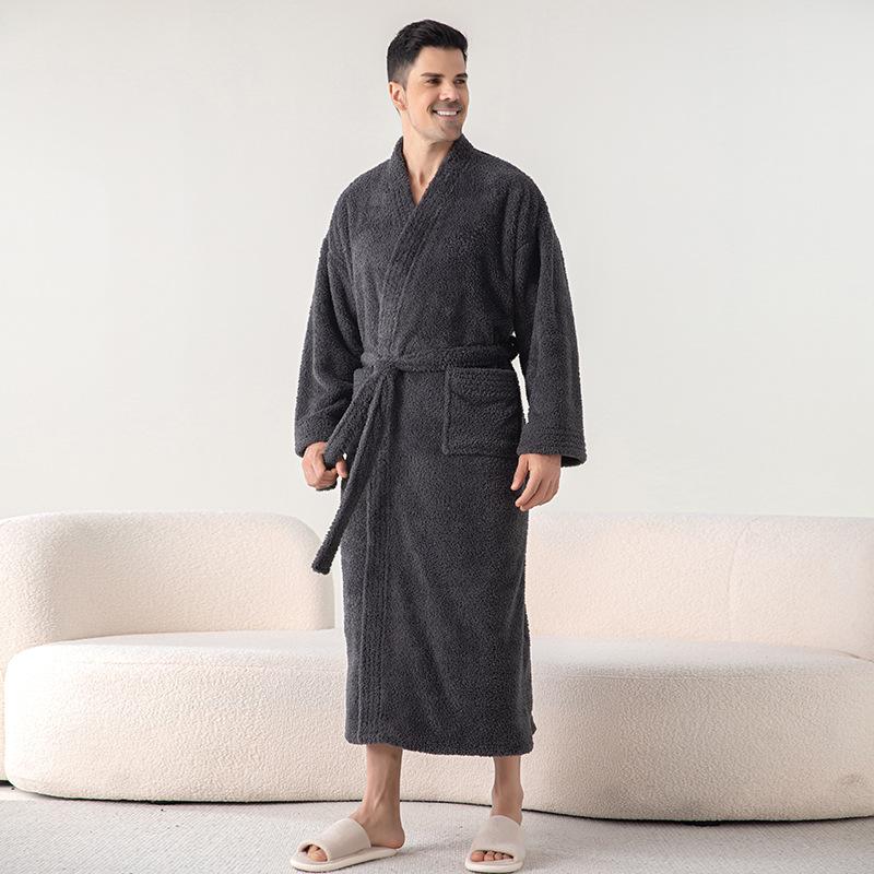 Plus Size Jacquard Fleece Bathrobe Thick Winter Autumn Bathrobe For Men And Women Cozy Pajamas Long Robe Sleepwear