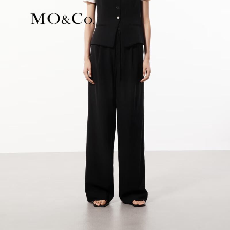 MO&Co. Women's Paneled Satin Drawstring High-Waist Wide-Leg Trousers