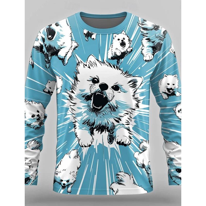 Spring and Autumn Round Neck 3D Cute Animal Printed Top Fashionable Casual Long Sleeved Men's T-shirts