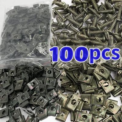 Blandade Bilar Motorcyklar Metall 100/10st Skruvgängande Fästelement U-Typ med Skruv Rostskydd Klämma Spänne Järnplåt Amagi
