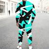 Men Cyan Base Gold Glitter Leopard Splicing Print Long Sleeve Sweatshirt Jogger Pants Two Piece Suit