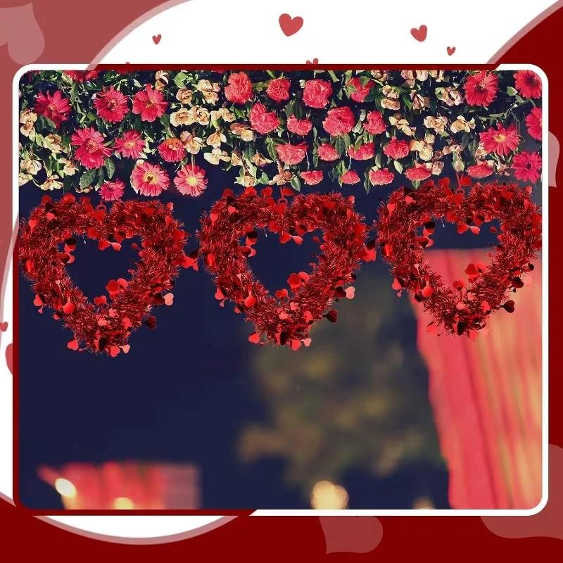 Top Quality Valentines Red Heart Shaped Wreath Decorative Hanging Garland Love Window Decoration for Wedding Engagement