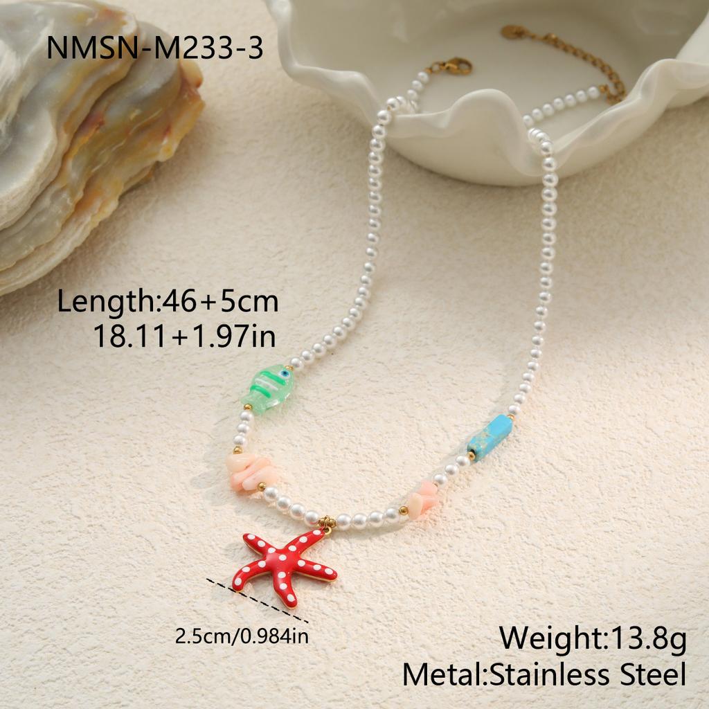 GEMCHIC Damen Bunte Seestern Anhänger Halskette Mehrschichtige Perlenkette Mode Sommer Strand Schmuck
