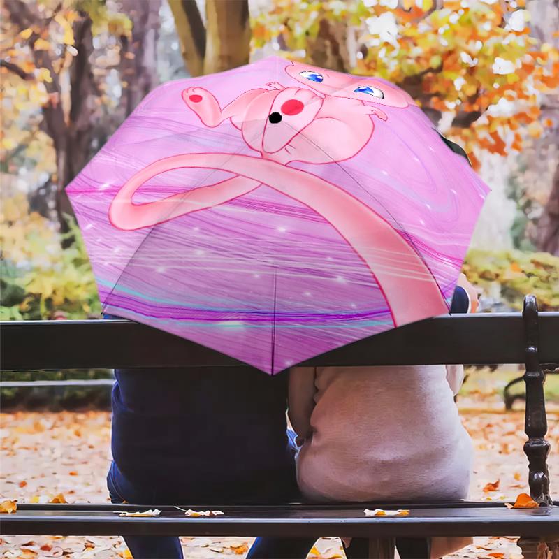 Mew Cartoon pattern, automatic folding umbrella, portable and foldable design, 8 ribs, a Christmas or birthday gift.