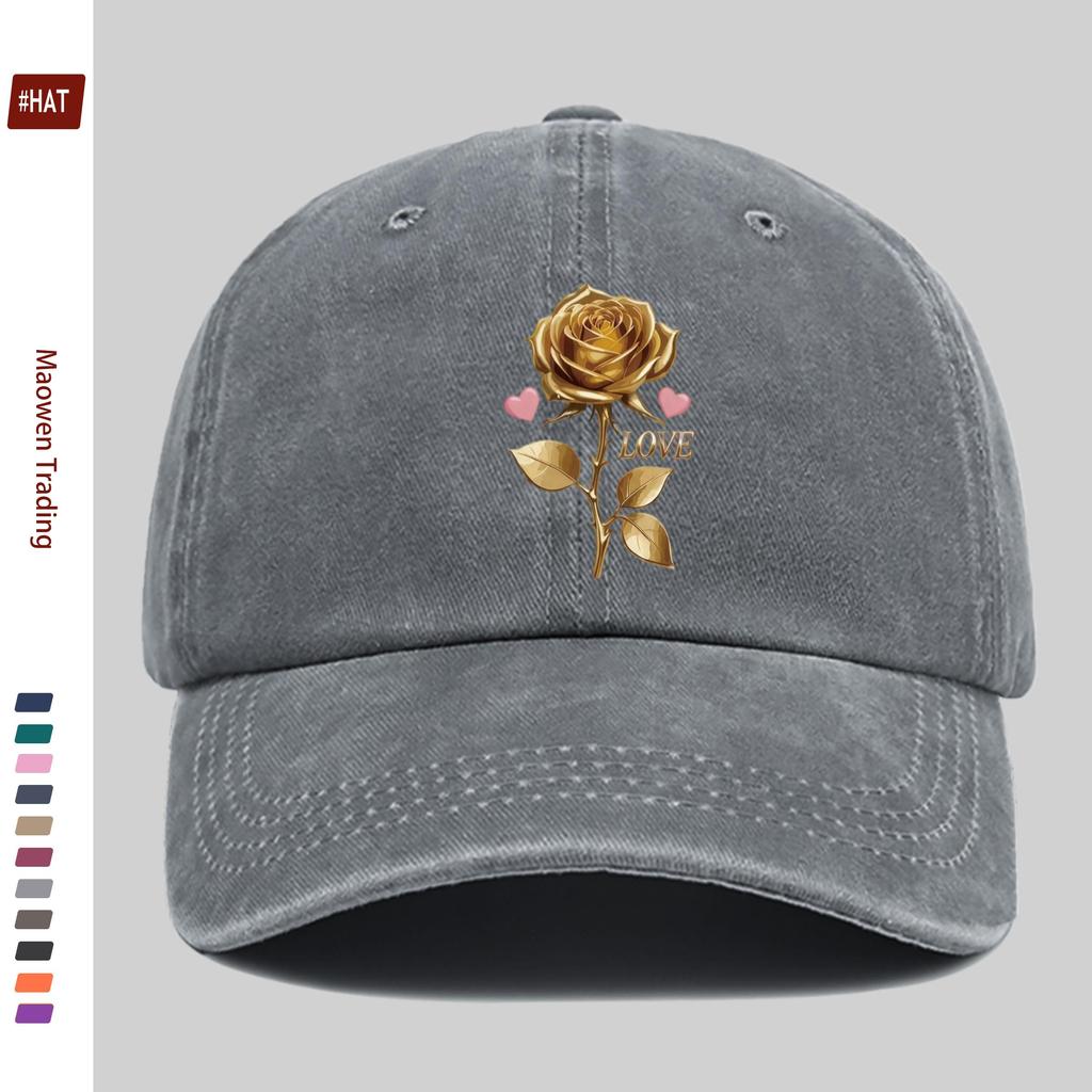 Pc Pcs for Mens  Womens Adjustable Snapback Trucker Hat  Golden Rose Print Baseball Cap Vintage Washed Lightweight Suitab