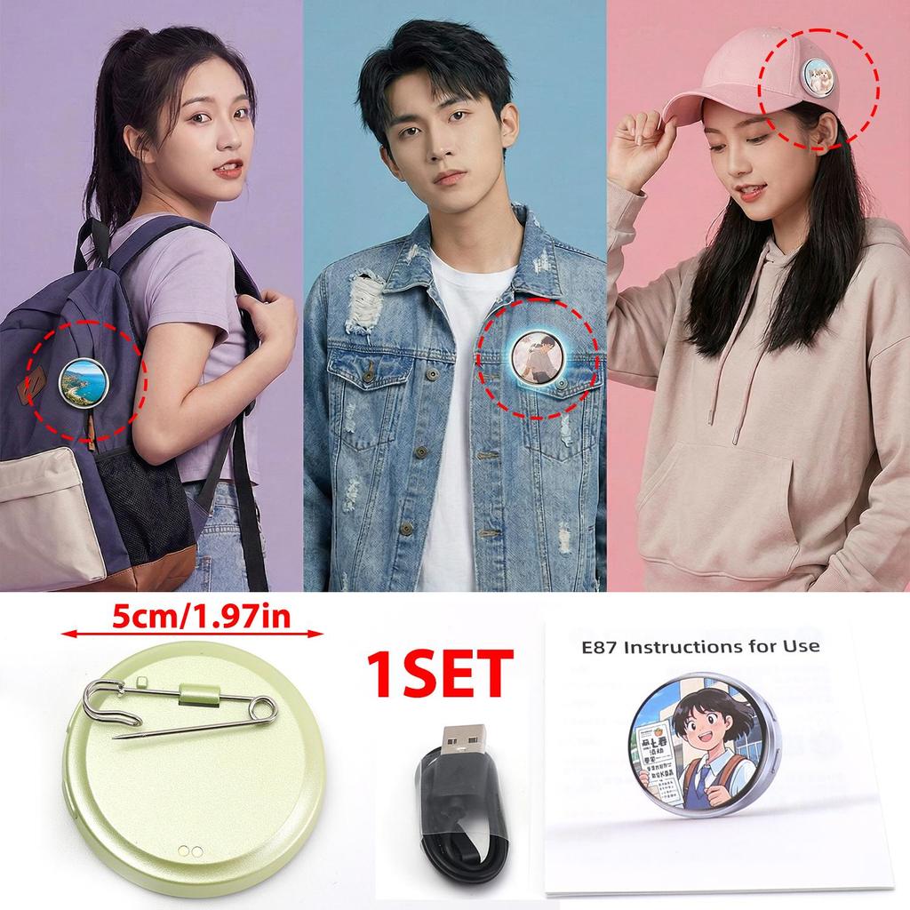 Anime E-Badge Display Pin 1.7 Inch Touch Screen LED Button Collectible Cyber Dynamic Images GIFs Short Videos Gift for Friends