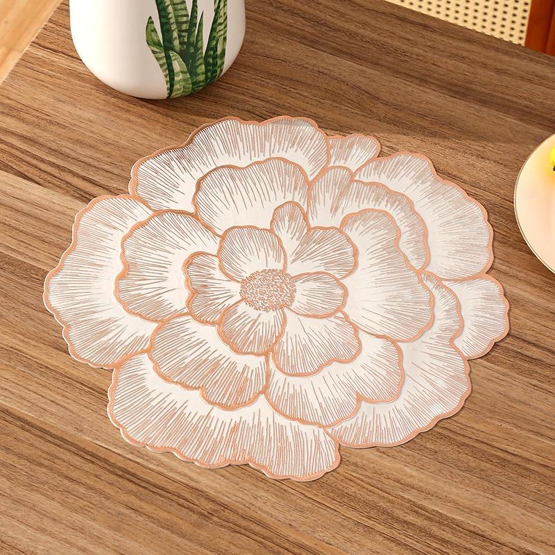Flower Design PVC Placemats, Washable, Easy To Clean, Wipe-Clean, Non-Slip, Heat Resistant, Holiday Wedding Party Table Decor