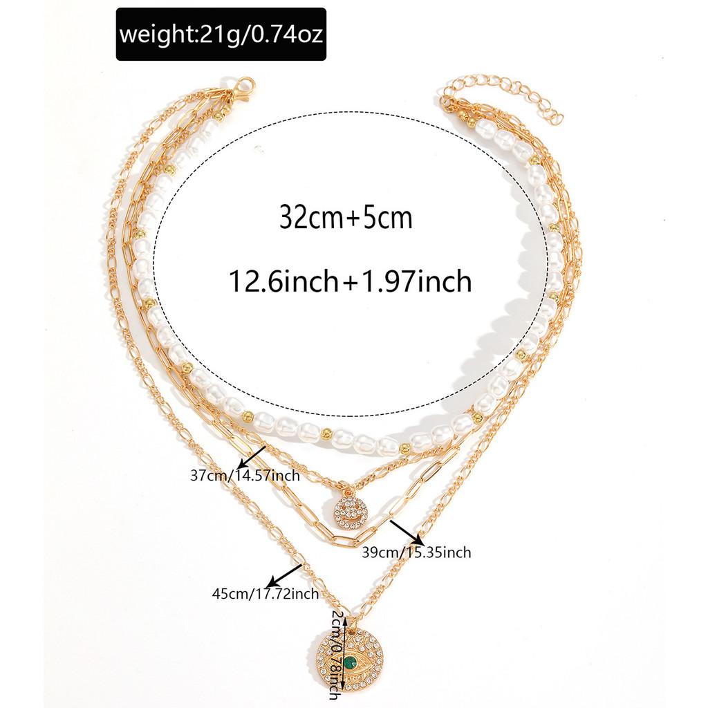 Layered Alloy Chain Necklace With Smile Face And Evil Eye Design For Ladies