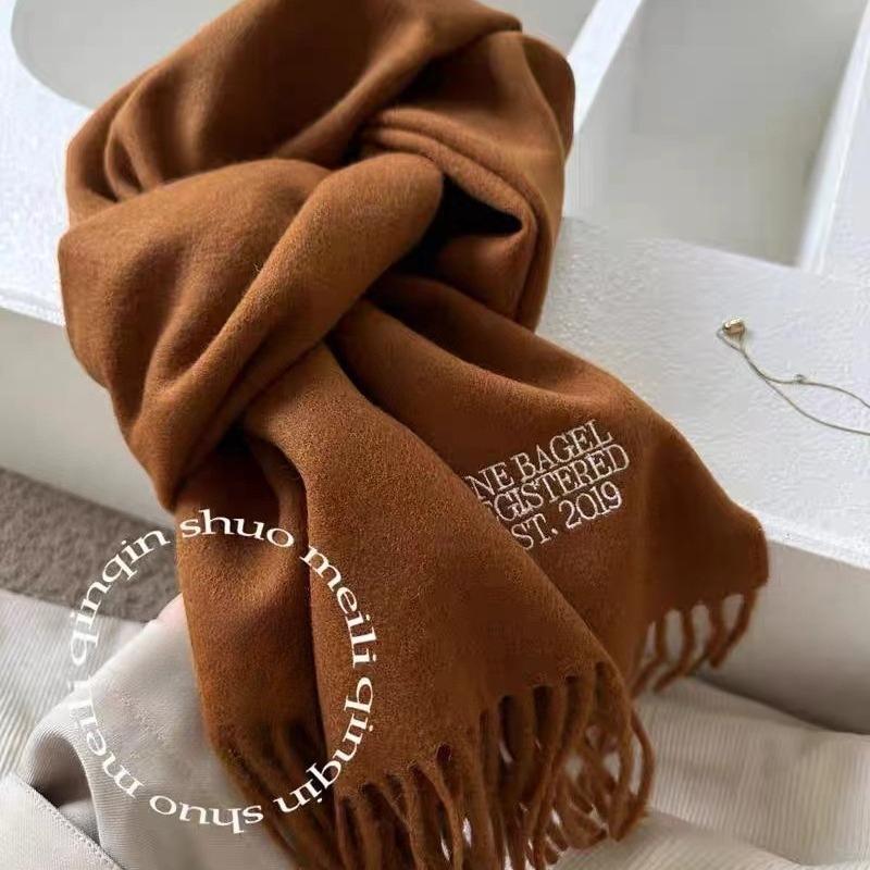 Korean Style Basic Wool Scarf  Solid Color Embroidered and Fringed Men's and Women's Scarves