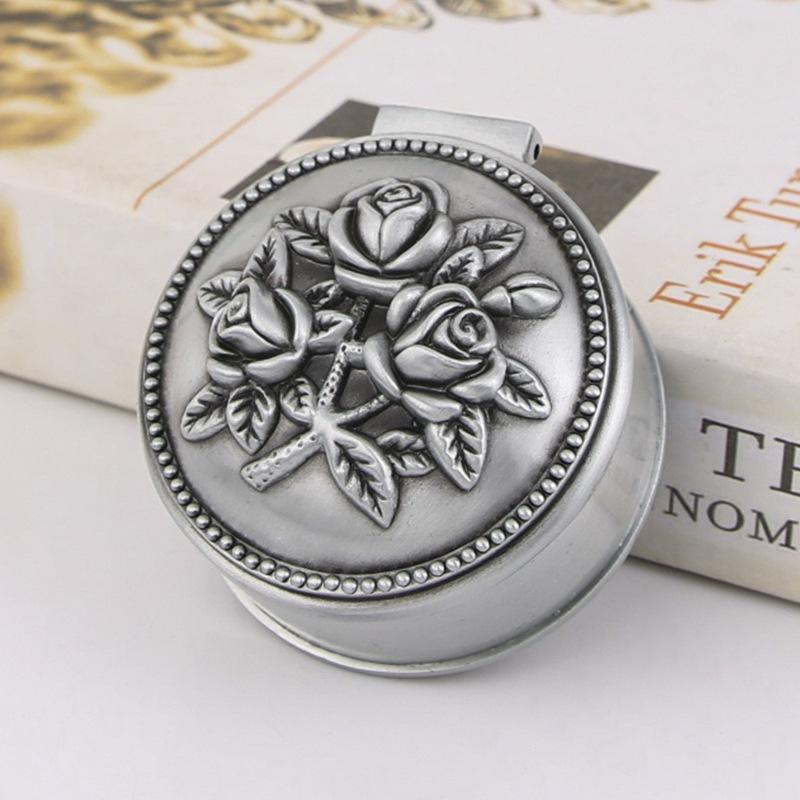 Vintage Antique Tin Rose Embossed Mini Jewelry Box Zinc Alloy Velvet Lined Ring Earring Trinket Storage Case Wedding Gift