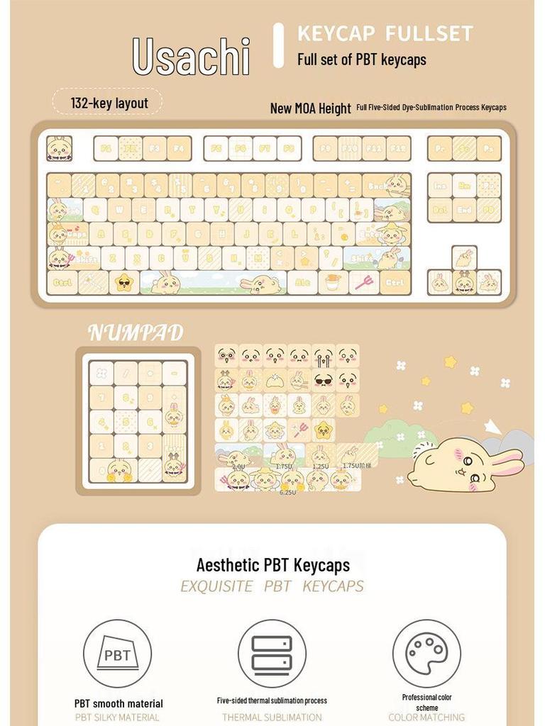 Chiiwaka Usagi-Themed Keycaps: Five-Sided Dye-Sublimation, MOA-Compatible for Mechanical Keyboards