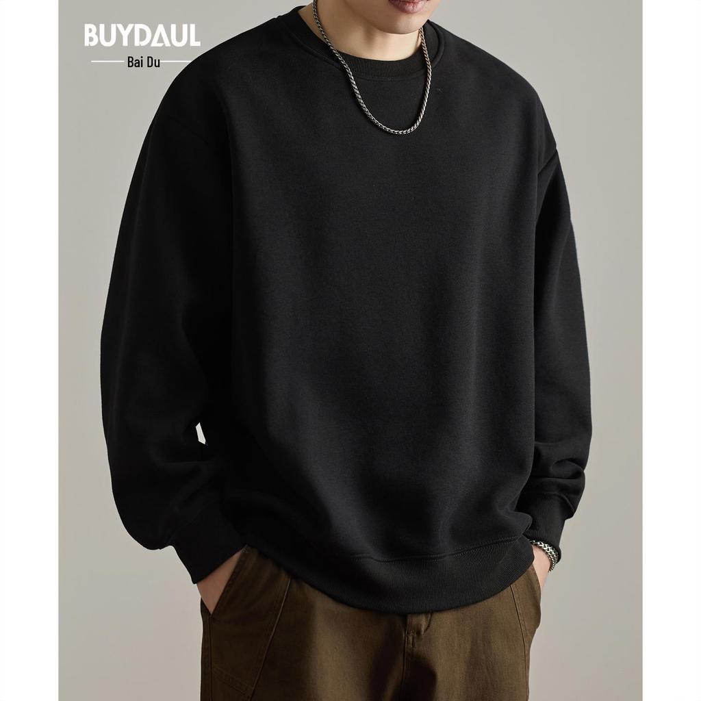 Men's American Style Heavyweight Crewneck Sweatshirt - New Autumn Arrival, Trendy, Loose, Solid Color, Versatile Casual Base Layer.