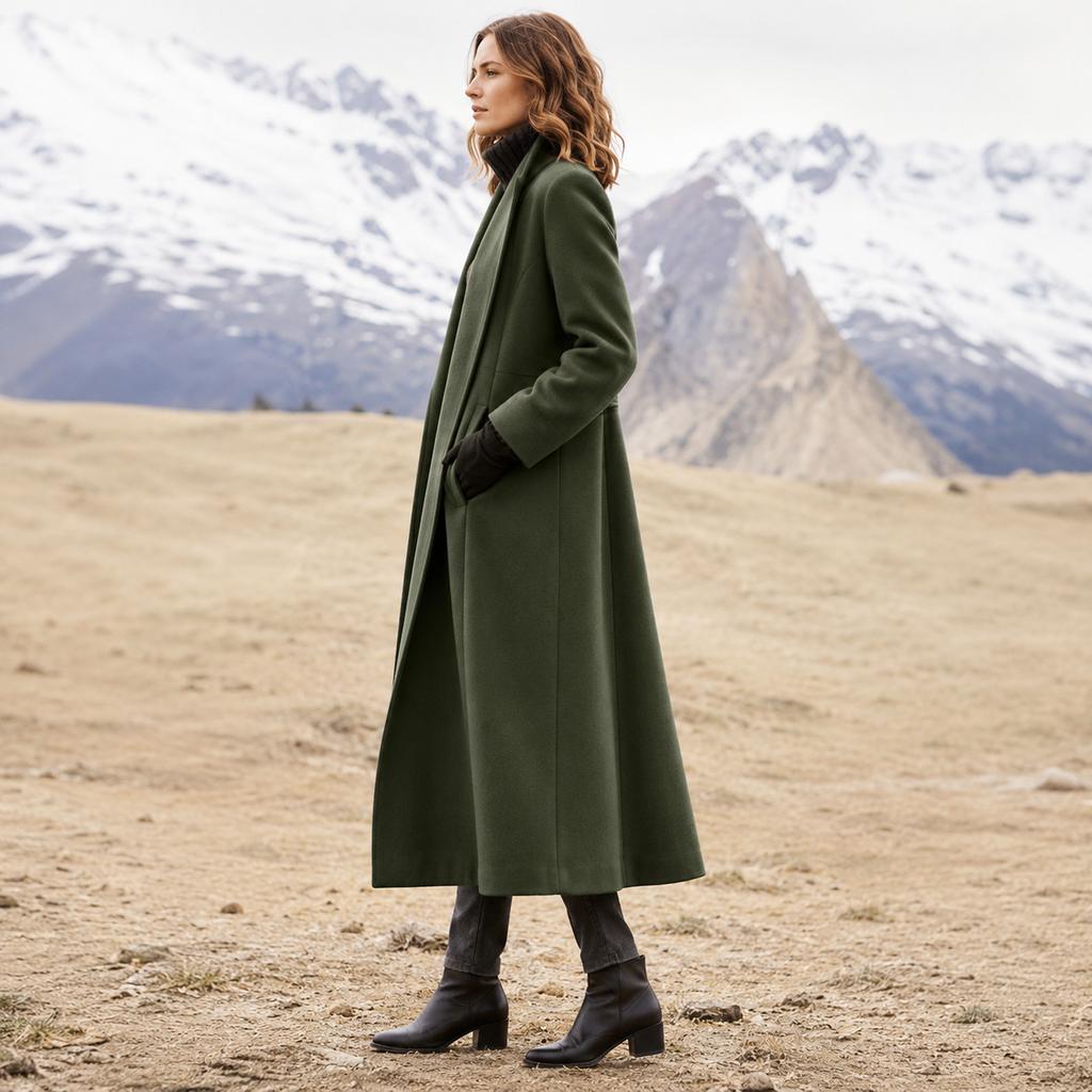Women's Casual Long Wool Coat Extra Length for Winter Outerwear