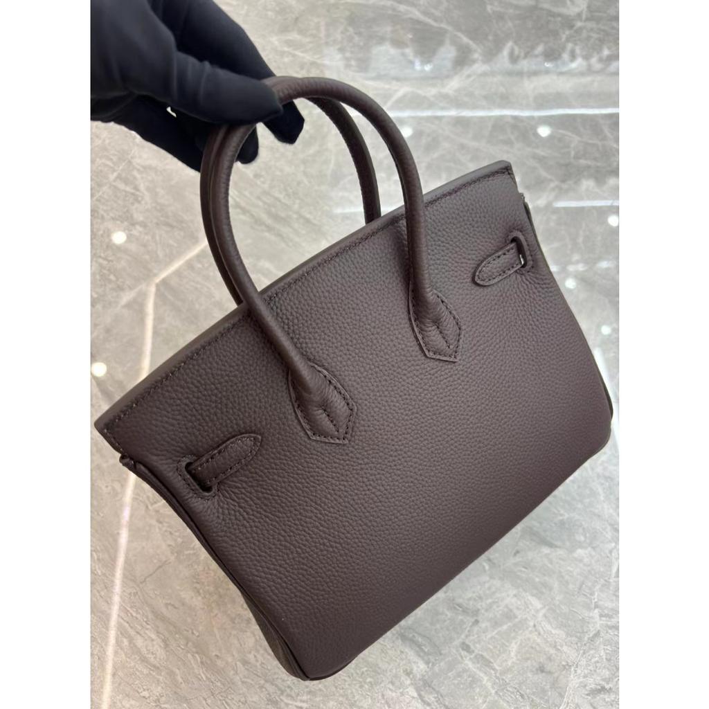 Factory Direct Wholesale Lychee Pattern First Layer Cowhide 25cm/30cm Silver Buckle Platinum Bag, Genuine Leather Women's Bag Lady