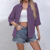 Women's Casual Solid Color Button-down Shirt Three-quarter Sleeve Dress Shirt Lapel Work Shirt With Pockets