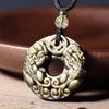 Natural Obsidian Double Pixiu Safety Buckle Pendant - Golden Obsidian Crystal Charm