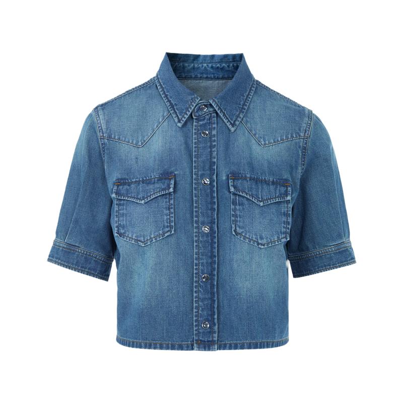 LANCY 25 Pure Cotton Workwear Denim Short-Sleeve Shirt M