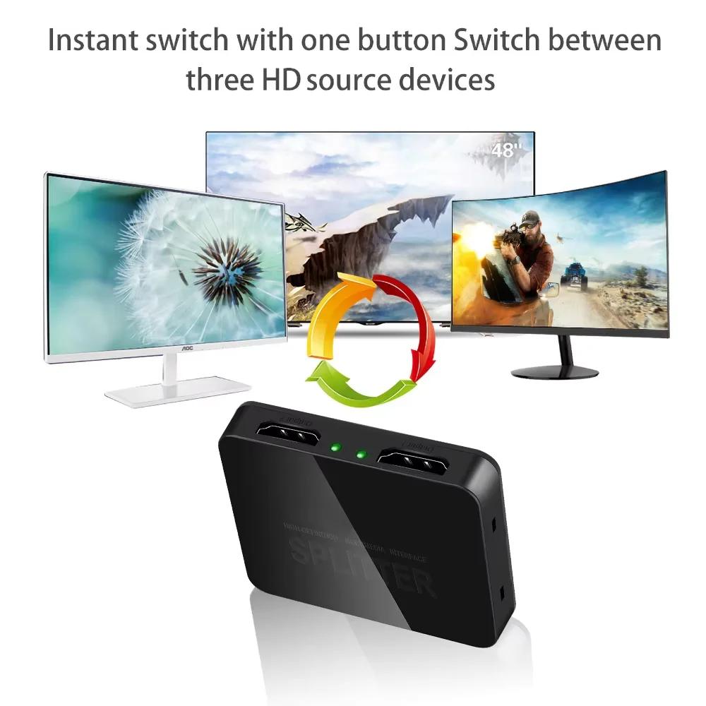 4K 30Hz HDMI Splitter 1x2 HDMI Switch 1 In 2 Out Video Distributor Splitter 1080P Dual Display for TV PC Laptop Monitor Projector HDTV DVD PS3 Xbox