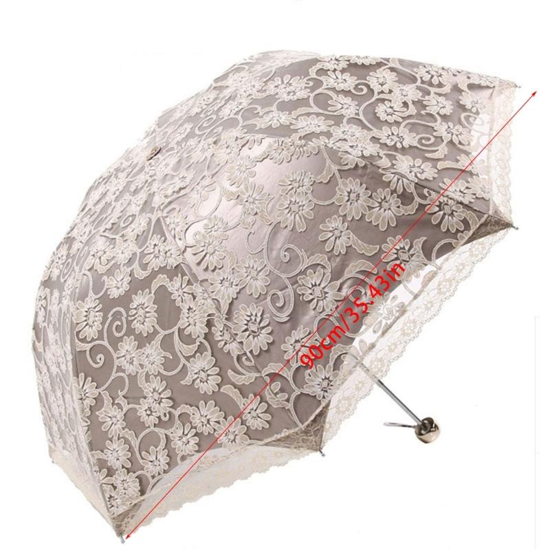 Lace Embroidery Umbrella Retro Coating 3 Folding UV Protection