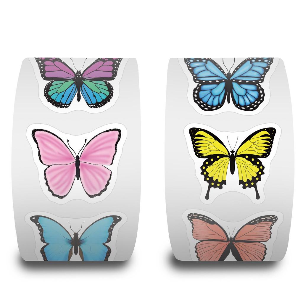 Cartoon Butterfly Adhesive Tape Stickers - 500 Sheets/Roll for DIY, Computer Desk Decoration, and Kids' Crafts.