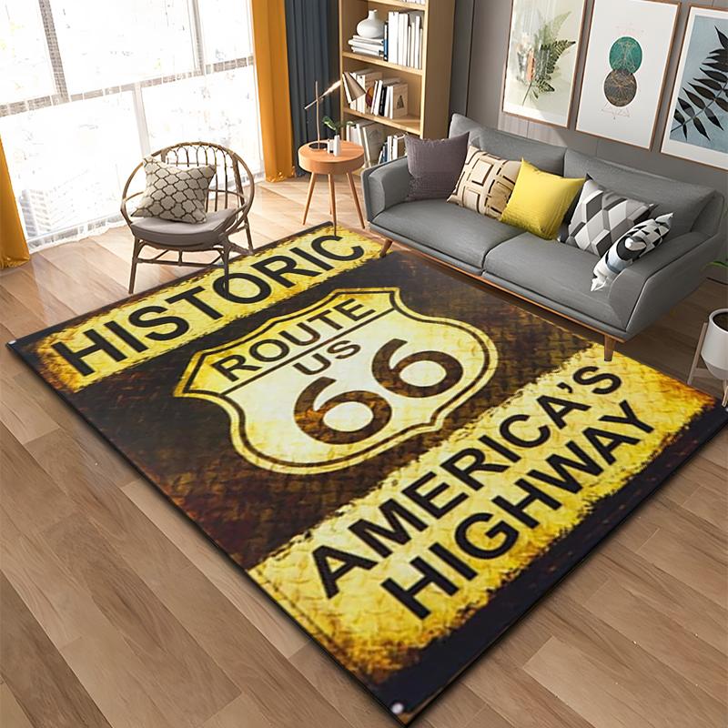 Historic Route 66 Pattern Rug Large Carpet Area for Living Room Kids Bedroom Sofa Kitchen Doormat Decor Child Non-slip Floor Mat