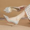 8335-1 High Heels Damen 2025 neu spitz zulaufende Kristall-Hochzeitsschuhe Strassschleife dünner Absatz seitlich ausgeschnittene Schuhe