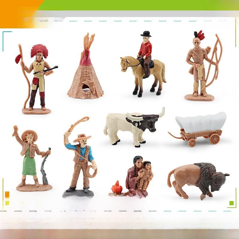 Wild West Pvc Model Figures Set With Chief And Cowboy For Kids Desk Display And Play