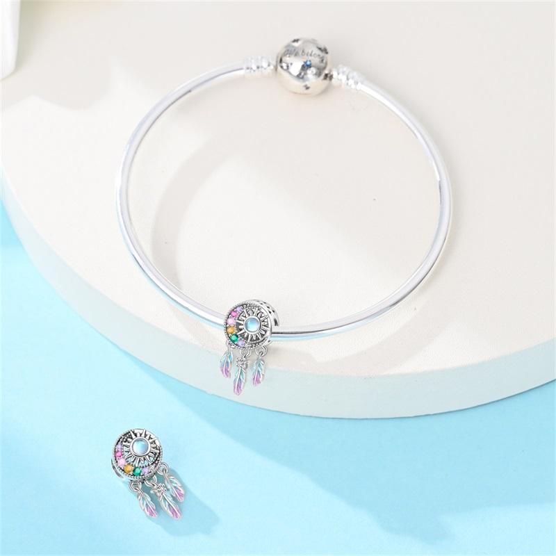 Original Colorful Dream Catcher Moonlight Butterfly Feather Pendant Copper Bead Fit Women Bracelet Valentine Gift