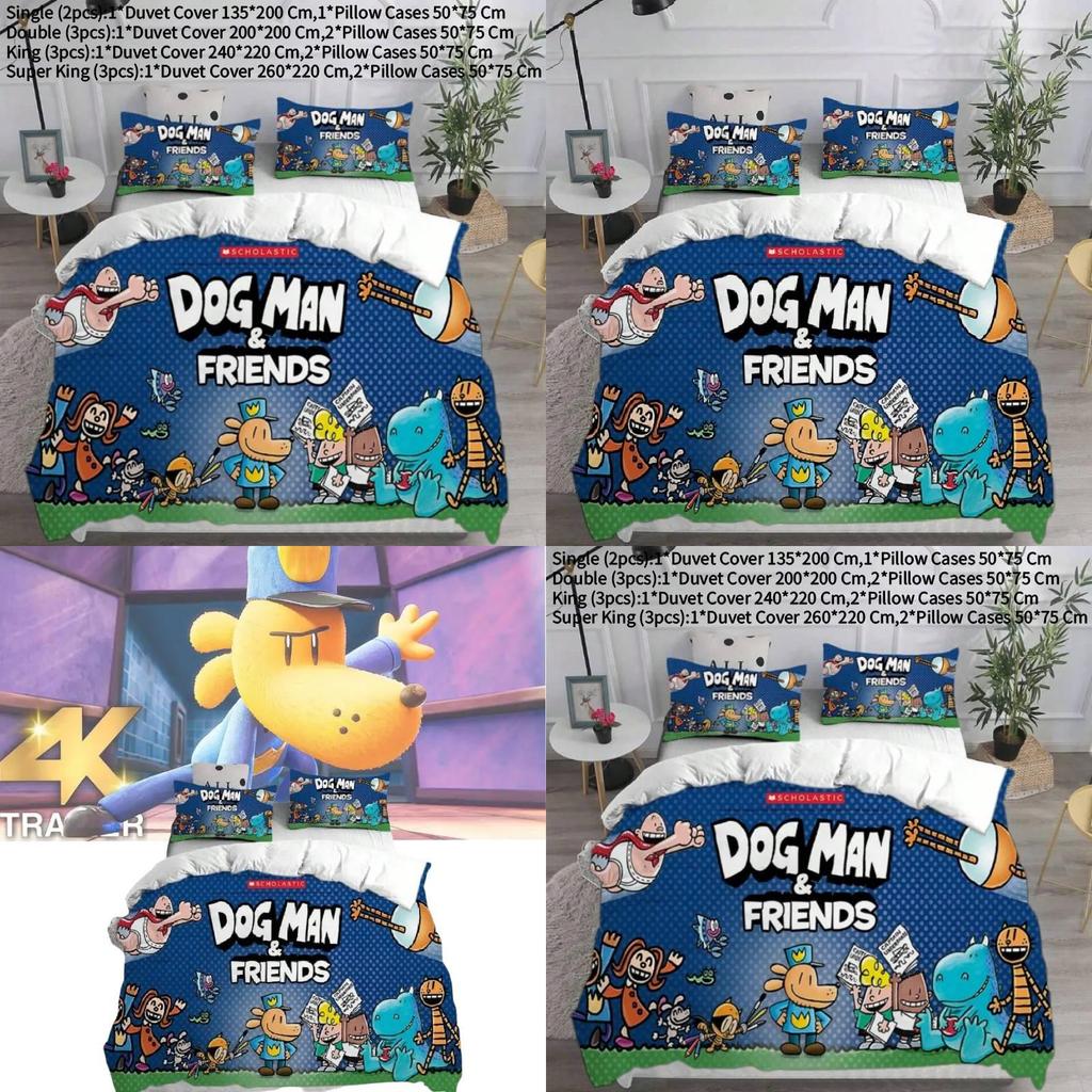 Dog Man Bedding Sets Cartoon Bed Cover Pillow Duvet Cover With Modern Style For Kids Room Decor