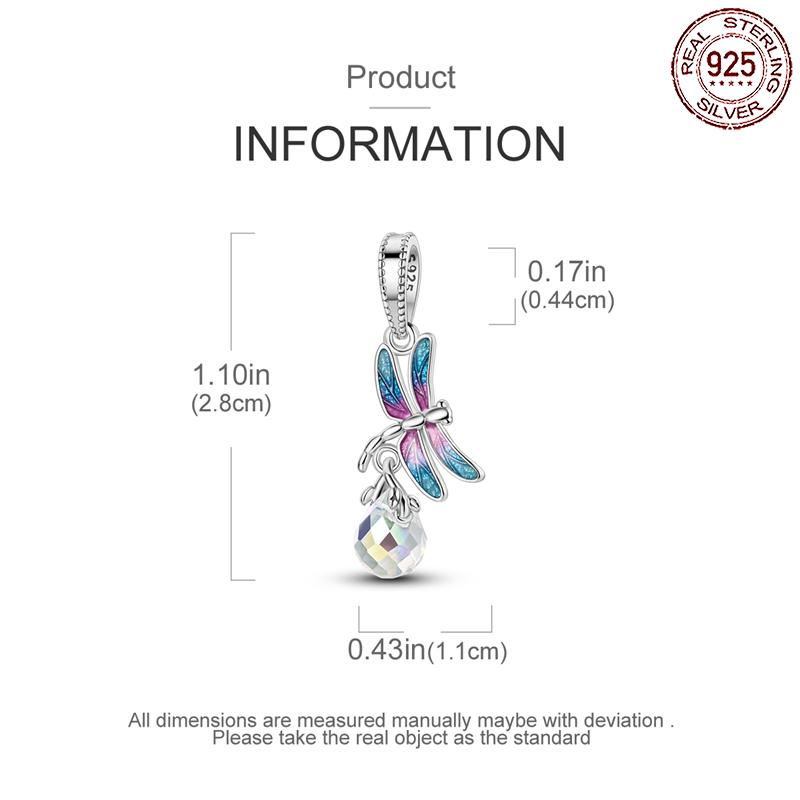 Copper Dragonfly Crystal Colorful Pendant Charm Compatible With Authentic Pandora Charm Bead Charms Bracelets Women Do It Yourself Jewellery Gift