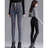 Fashion New Black Velvet Jeans Women Autumn and Winter High Waist Slim Fit Tight Plush Denim Pencil Pants Women Vintage Casual Jeans Trousers 25294