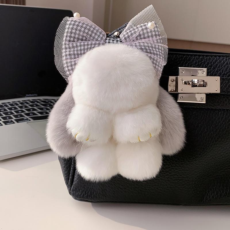 Rex-Kaninchenfell Fliege Plüschhasen Puppen Taschenanhänger Plüschhase Paar Anhänger Niedlicher Flauschiger Hase Tasche Anhänger